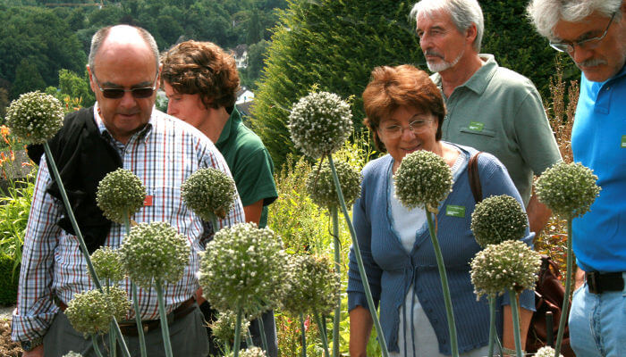 Personen vor Blüten im Schaugarten Wildegg