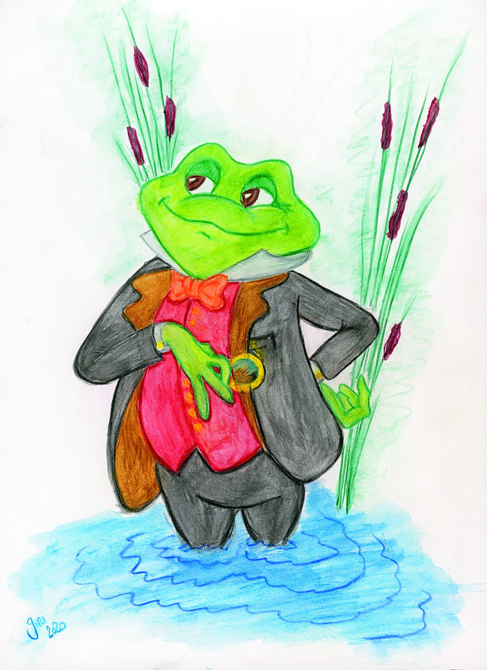 Illustration grüner Frosch im Frack